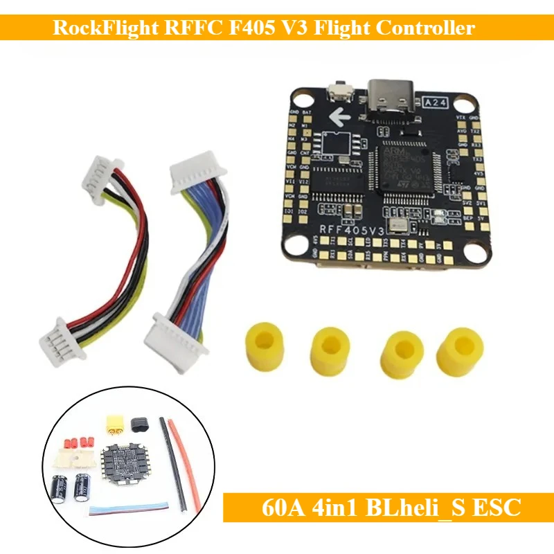 RockFlight RFFC F405 V3 وحدة تحكم في الطيران / F4 V3 FC + 60A 4in1 BLheli_S ESC لـ RC FPV Racing Drone Quadcopter Expand