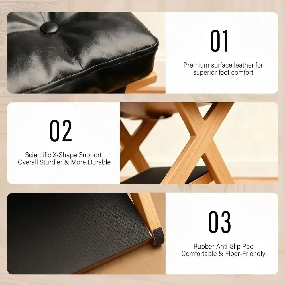 Natural Solid Wood Under Desk Footrest Non-Slip Base Lightweight Design Office Foot Stool Durable
