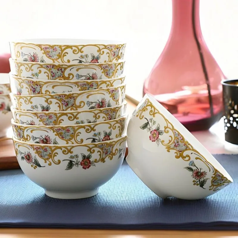 6pcs set, 4.5inch, bone china sauce bowl dinner, noble golden chinese rice bowl, ceramic bowls kids, small korean bowl, kitchen