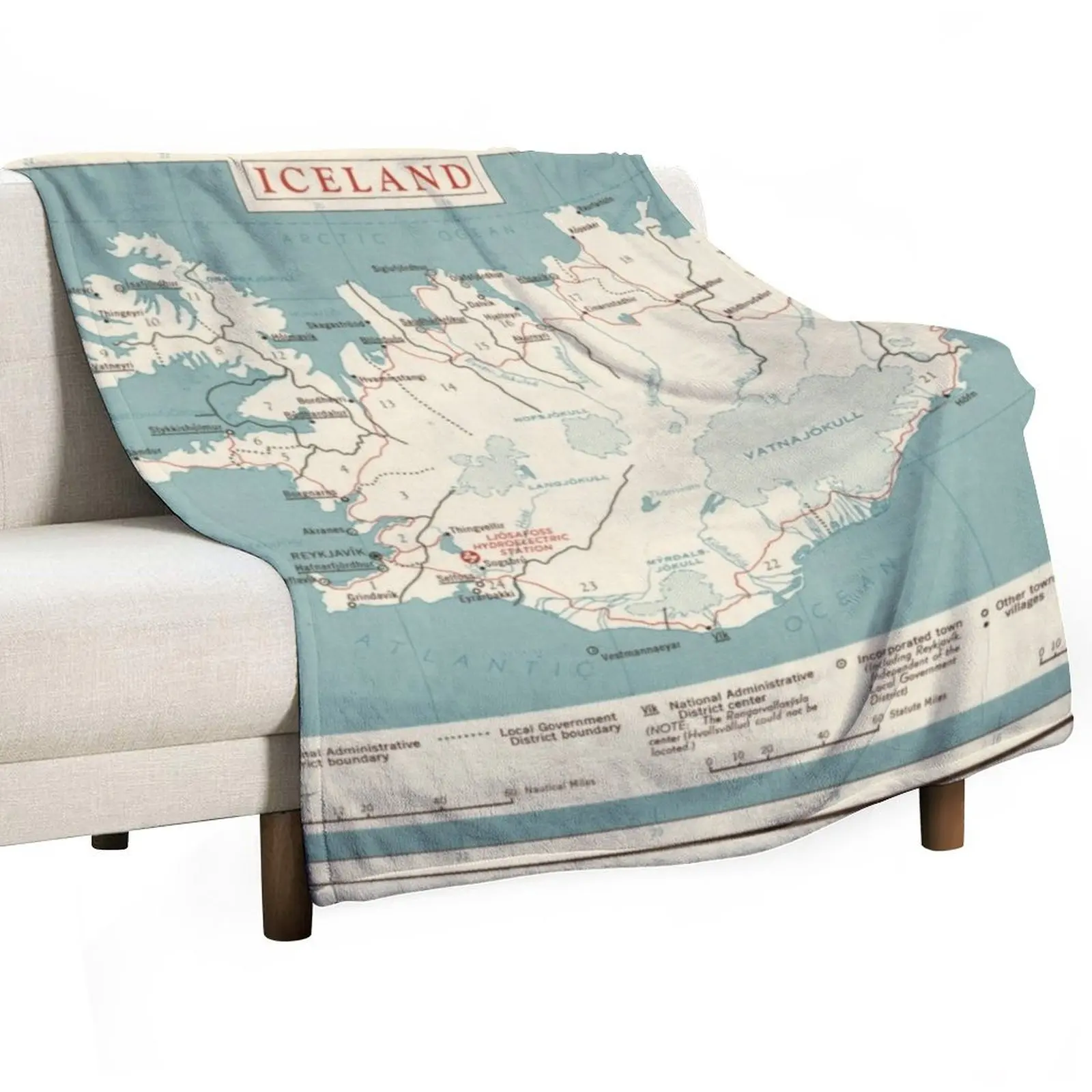 

4K Vintage Iceland Map 1958 HD Antique Map Of Iceland Old Iceland Map Throw Blanket Flannel Fabric cosplay anime Blankets