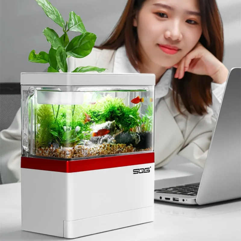 Mini fish tank autoguidante fish tank con filtro di ricarica desktop living room household water free acquario ecologico