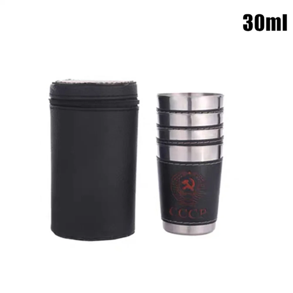 1set Outdoor Travel Stainless Steel Cups Mini  Practical  Set Glasses For Whisky Wine Cup With Leather Cover Bag 30/70/170ml