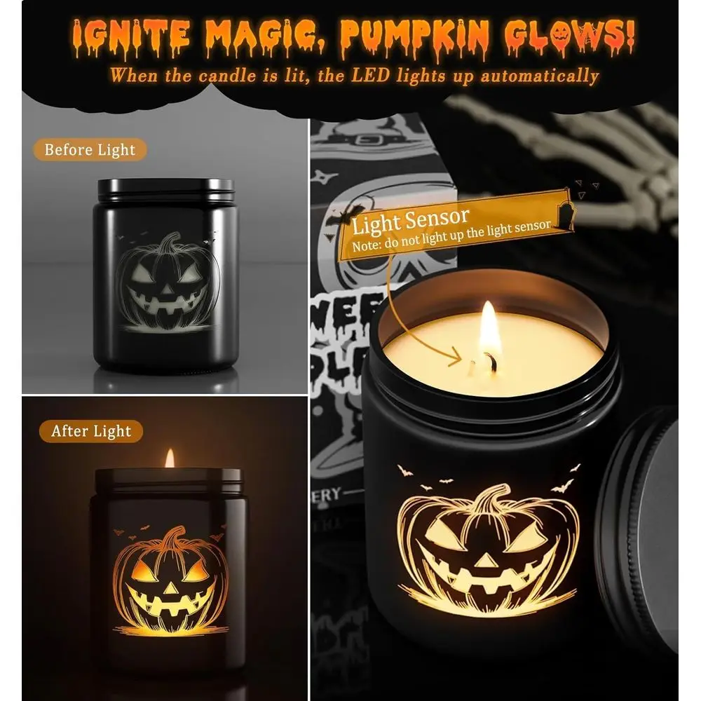 Halloween Decor Indoor - Halloween Gifts Candles or Women with LED Pumpkin Ace, All Candles with Pumpkin Spice Scent Over 40 Hou