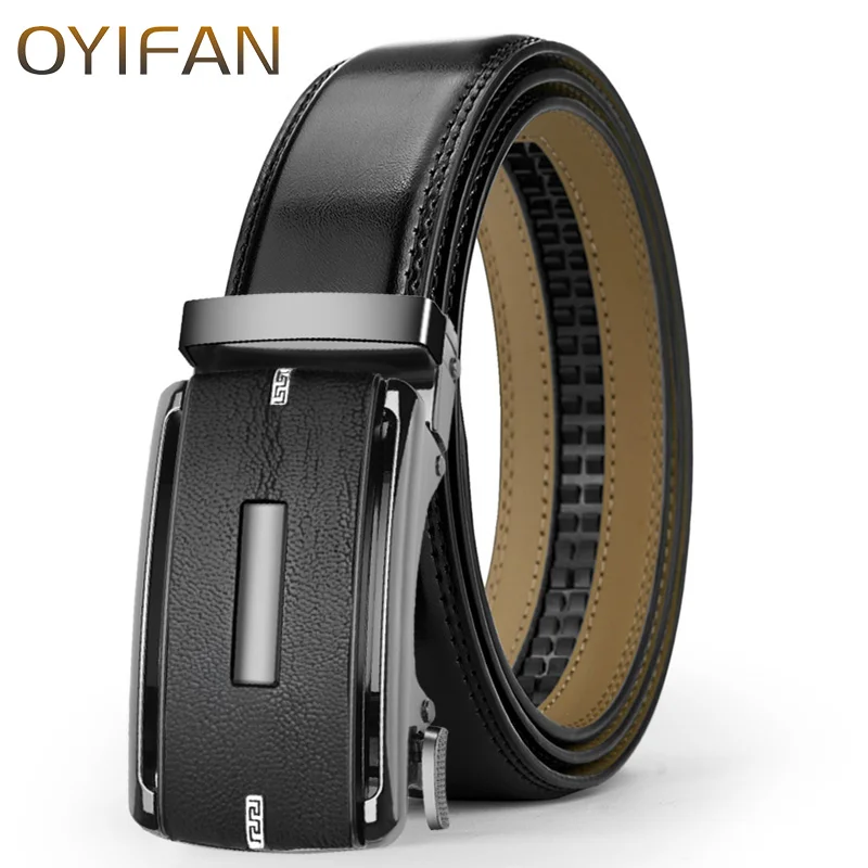 OYIFAN Men Belt Automatic Buckle Belt Genune Leather Wysokiej jakości paski dla mężczyzn Skórzany pasek Casual Buises for Jeans belt men