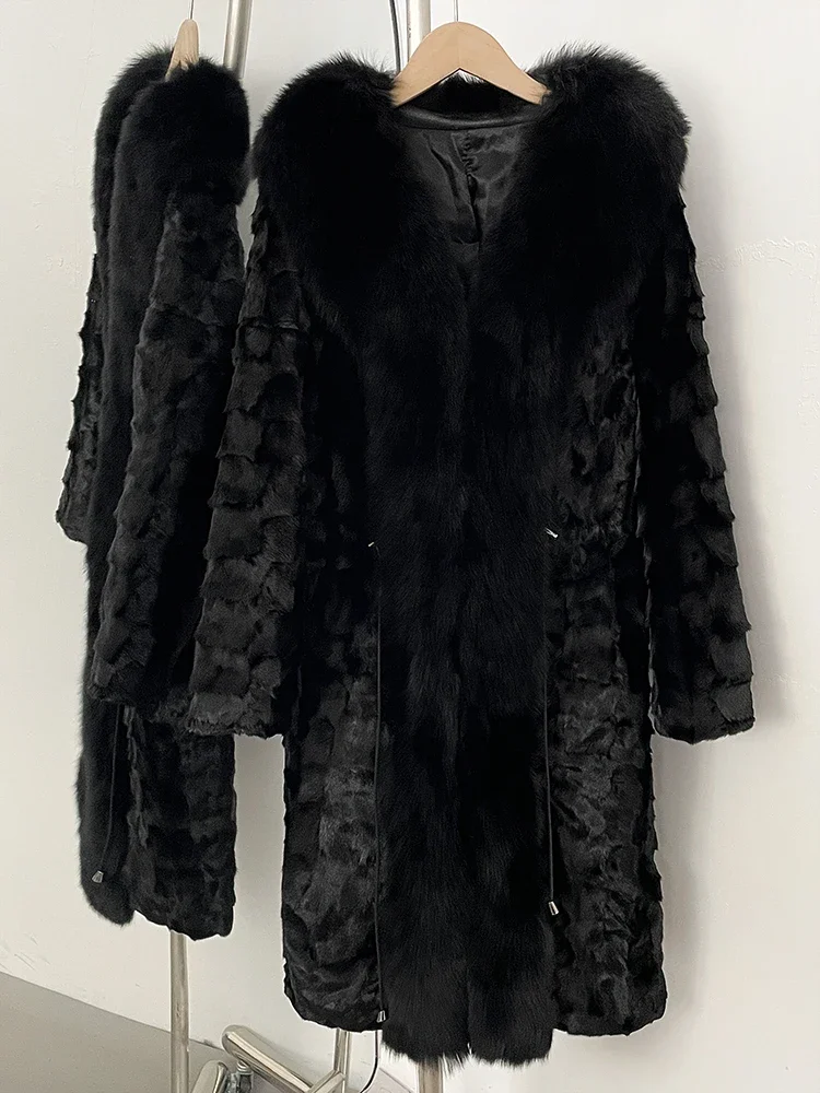 

2025 New Winter Natural Fox Fur Clothing Women Long Thickened Warm Real Mink Fur Coat Woman Clothes Black Long Sleeves Outerwear