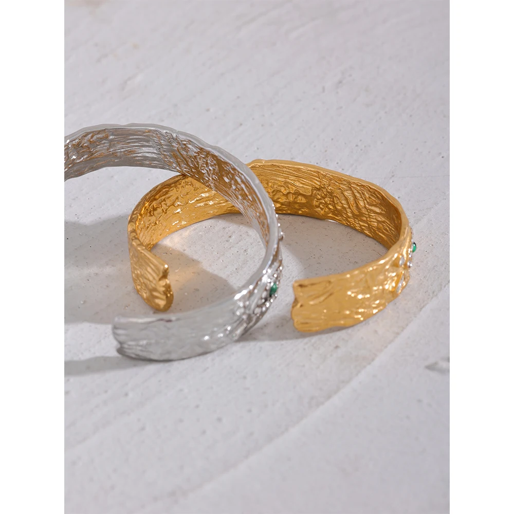 Yhpup 60mm Exquisite Stainless Steel Charm Eye Zircon Vintage Cuff Open Bracelet Bangle Delicate Gold Color High Quality Jewelry
