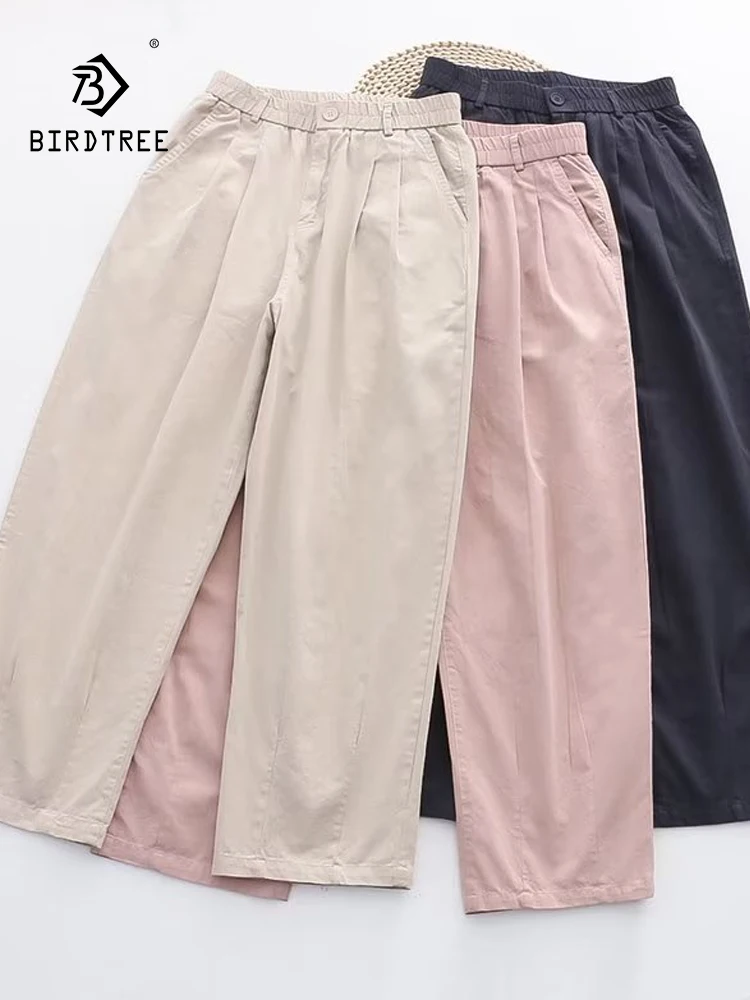 New Summer Cotton Cargo Pants Women Elastic Waist Solid Commute Trousers Mori Girl French Casual Thin Pants 2024 Fall B47483QC