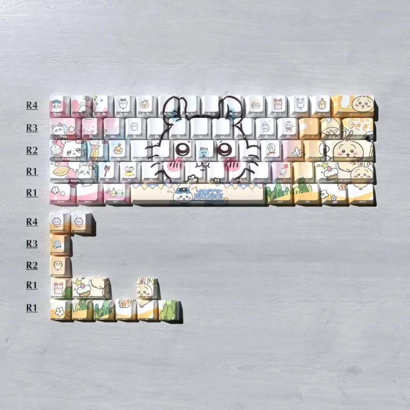 

Cartoon Chiikawa Theme Keycap 74 Keys Keycaps Set for Mechanical Keyboards Side-engraved Translucent PBT Durable Keycaps