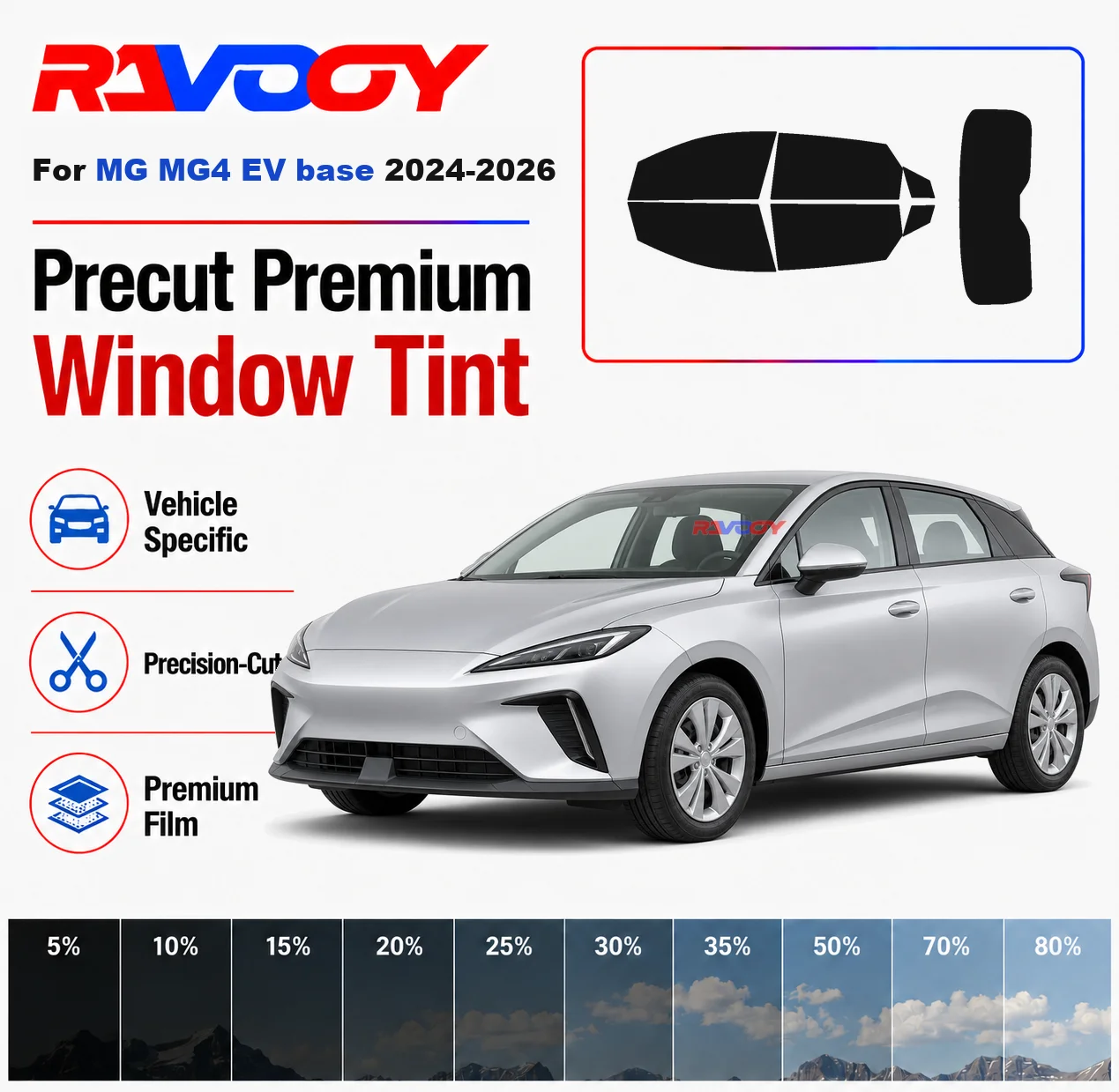

Premium Precut Window Tint Kit Front Rear Windows Rear Windshield For MG MG4 EV base 2024-2026 Complete Set Nano Ceramic Film