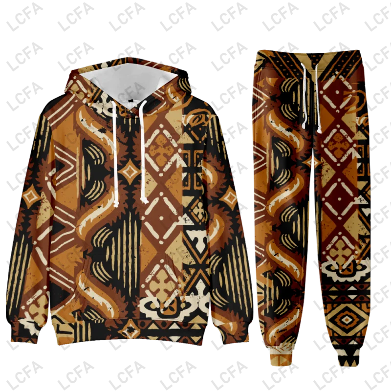 Men's Zipper Tracksuit Set Luxury National Lines Pattern 3D Print Casual Hoodie Pants 2pcs Sets Oversize Sweatshirt Man Clothes