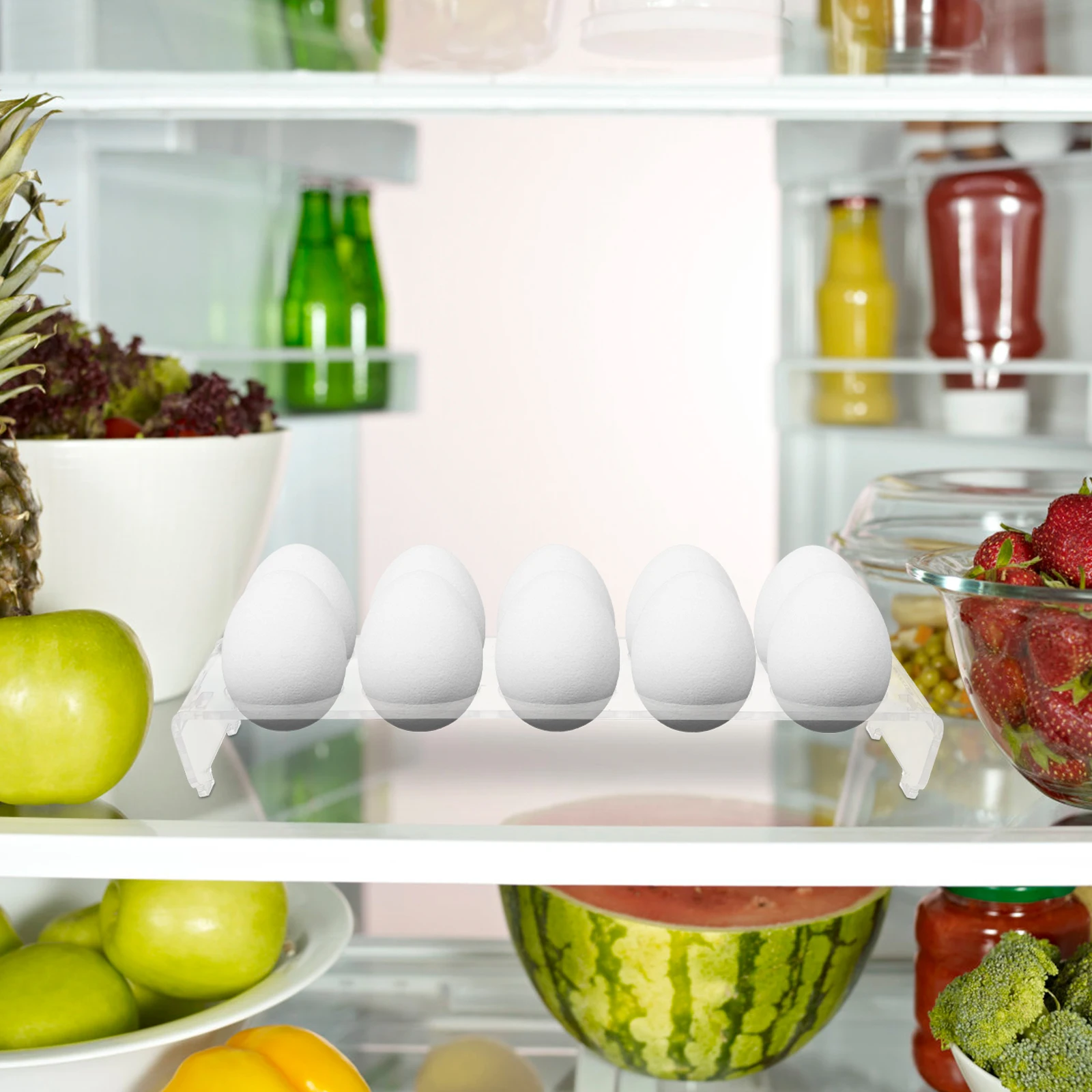 

Acrylic Egg Storage Organizer 10 Eggs Capacity Fridge Holder Reusable Container Kitchen Space Saver Large Size Tray