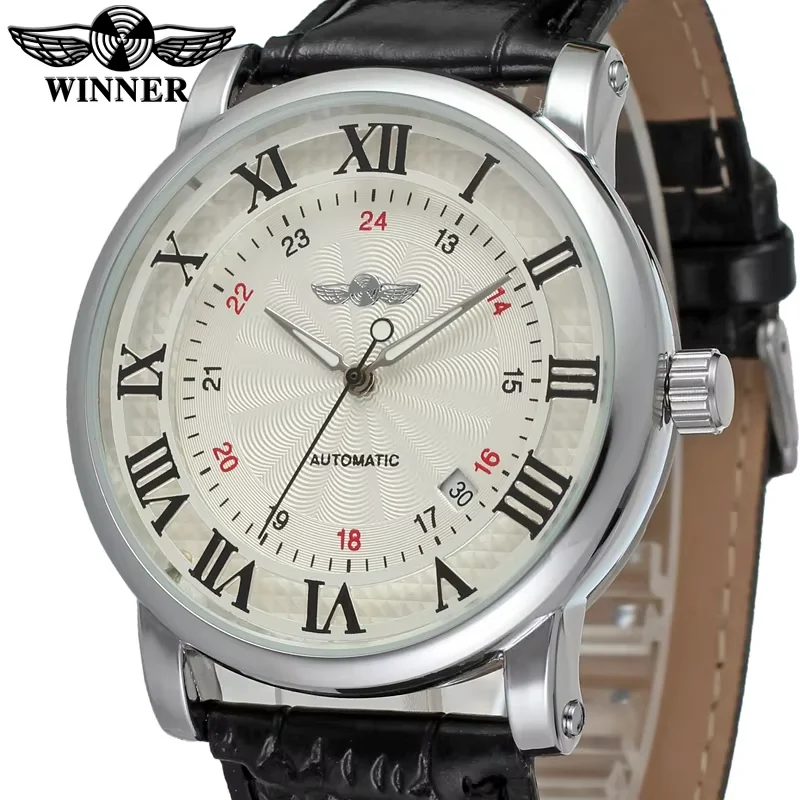 T-winner Mechanical watch Hollowed-out Roman numeral scale mechanical watch Calendar display wrist watch Men's watch