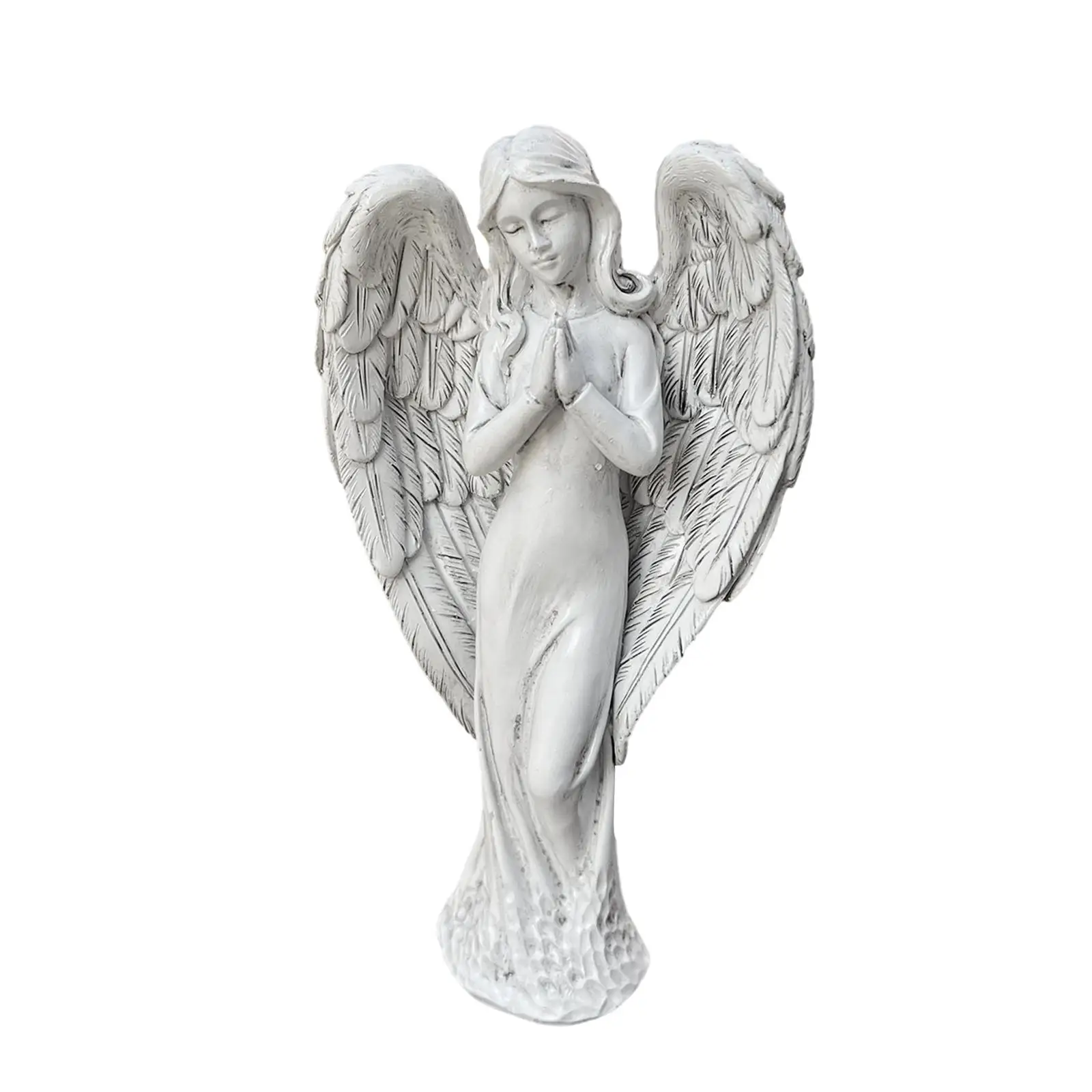 Praying Angel Figurine Resin Curved Wing Statue Modern Decoration for Garden Shelf Collection