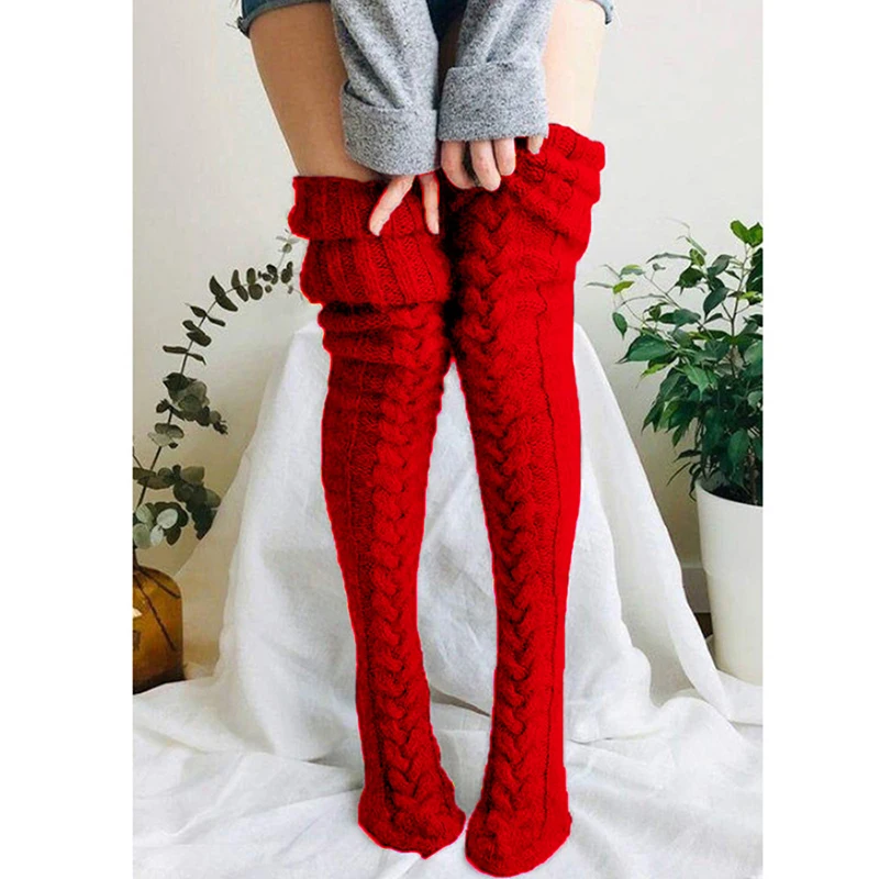 Cute Long Socks Lolita Leg Warmer Knitted Woollen Foot Warmer Stockings Autumn Winter Woman Knee-High Socks Leisure Loose Socks