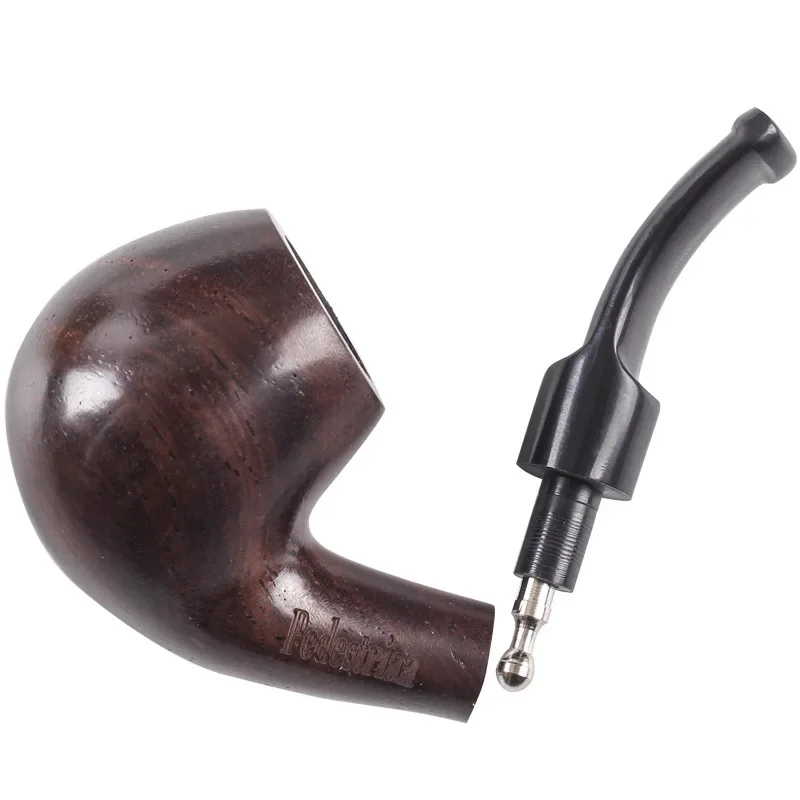 Ebony Mini Palm Portable Cut Tobacco Pipe, Retro Gentleman Bent Type Small Smoking Pipe with Accessory