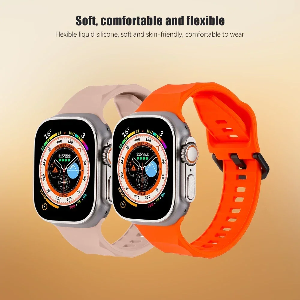 Silicone Strap for Apple Watch Band Ultra 2 49mm 45mm 44mm 42mm 41mm 38mm 40mm Bracelet for Iwatch Series 9 8 7 6 5 4 SE Correa