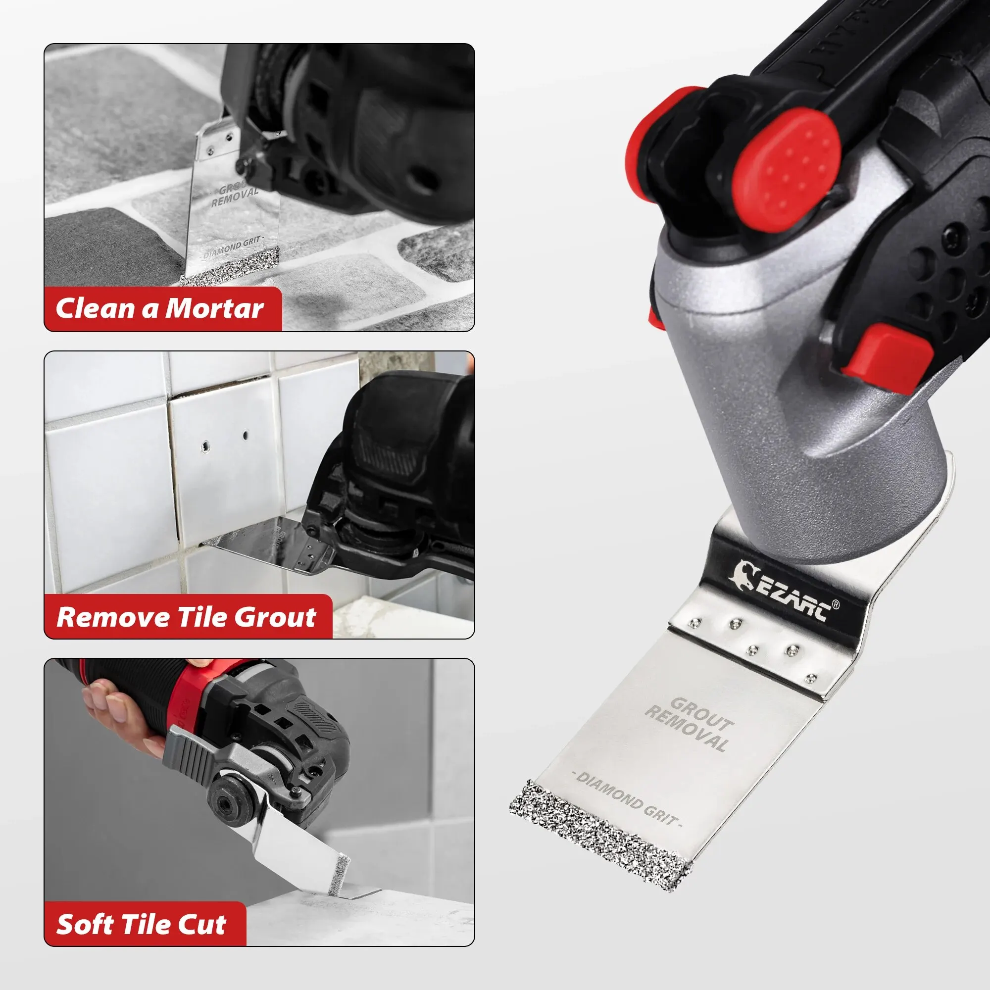 EZARC 3PCS Diamond Oscillating Blade Flush Cutting Oscillating Multi Tool Saw Blades for Grout Removal, Cleaning Mortar DO34F