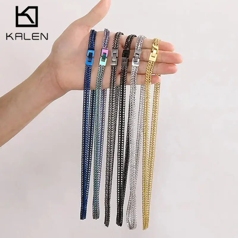 

Stainless Steel Double Chain Men's Necklace Women Gold Color Special Keel Chain Necklace Hip Hop Colorful Charm Party Jewelry