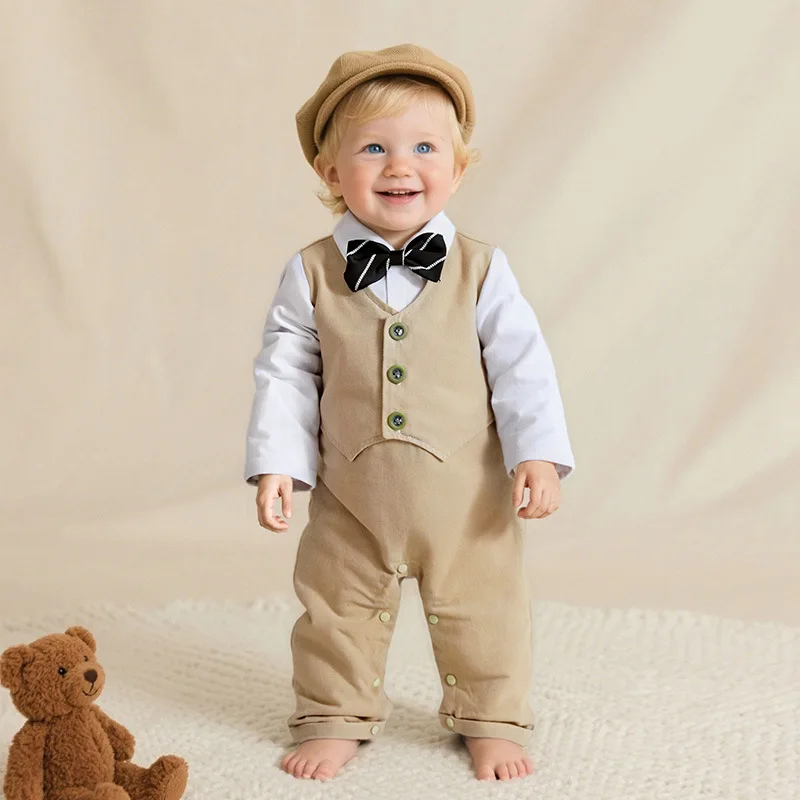 

Baby Boys Gentleman British Style Romper Bodysuit One Piece Infant Birthday Party Wedding Outfit Newborn Photo Shoot Clothes