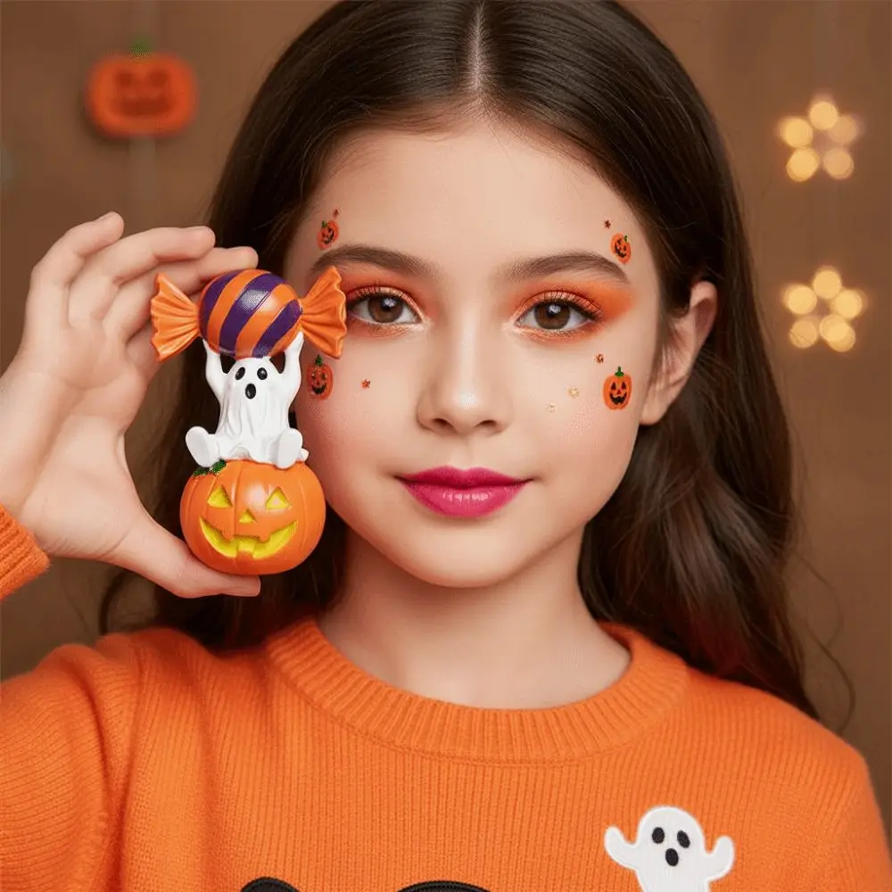 Candy Ghost Craft Resin Ghost Ornament Hand-painted Miniature Pumpkin Figurine Durable Vibrant Halloween Statues Dinner Feast