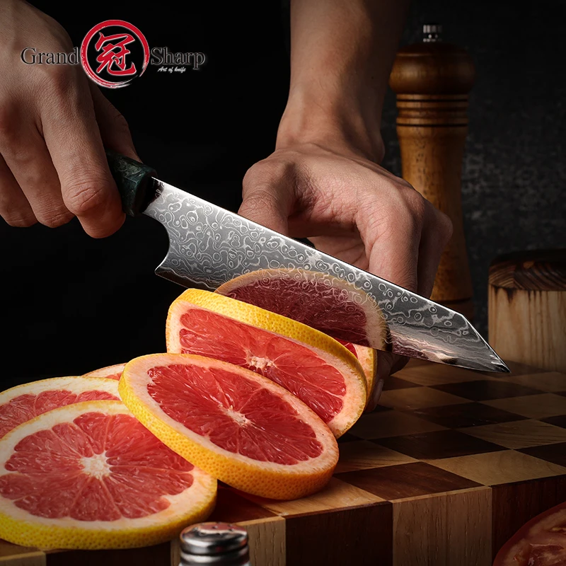 Grandsharp 6 Inch Damascsu Utility Knife AUS-10 Core Japanese Kitchen Knives Meat Fruit Cutter Fish Sushi Slicing Cooking Tools