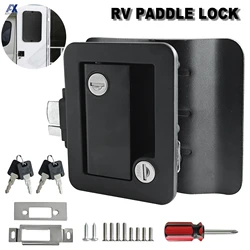 RV Trailer Camper Entry Door Lock RV Door Lock Replacement Double Open Door With Deadbolt Computer Key Door Handle 2 Keys Black