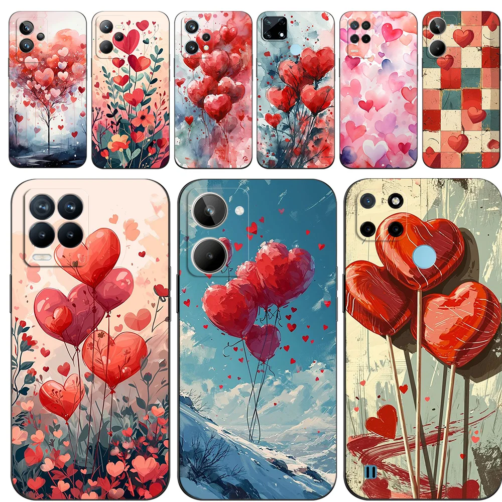 Black tpu Case For Realme C3 C30S C33 GT2 PRO C35 C20 C21 C21Y C25 C25Y C25S C11 2021 2020 cover Valentine’s Day heart