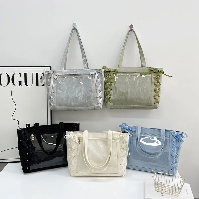 Japanese Ribbon Ita Bag Bow Tie Transparent Cute Sweet Handbag Big Size Tote bag Y2k DIY Itabg