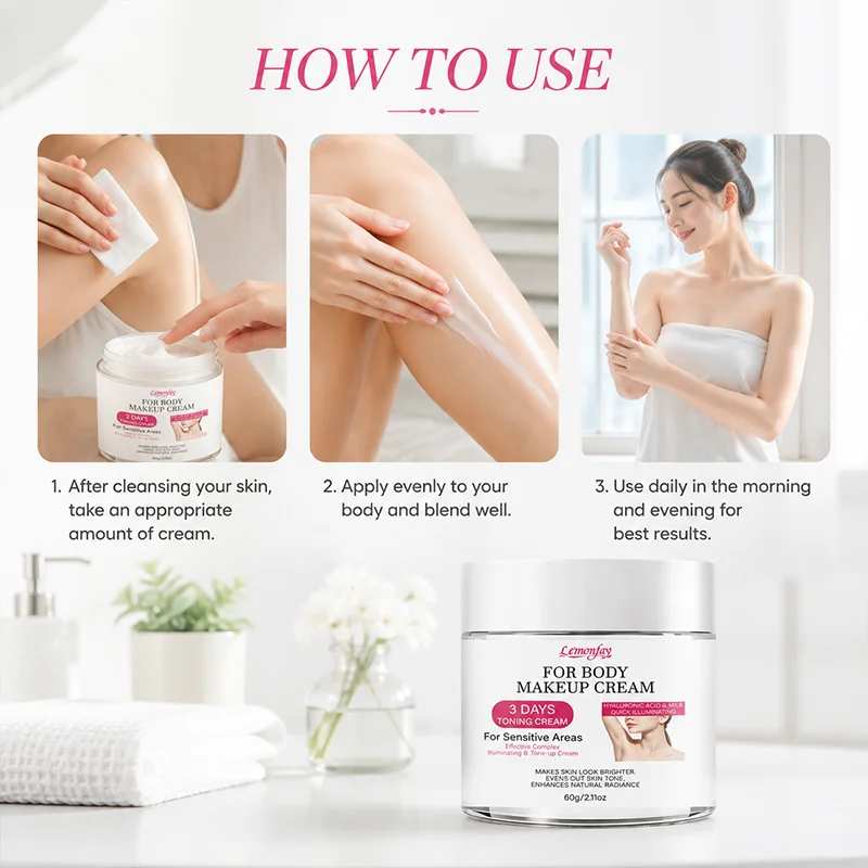 Body Tone Up Makeup Cream Hyaluronic Acid Milk Extract Brightening Even Skin Tone Illuminating Cream for Sensitive Areas