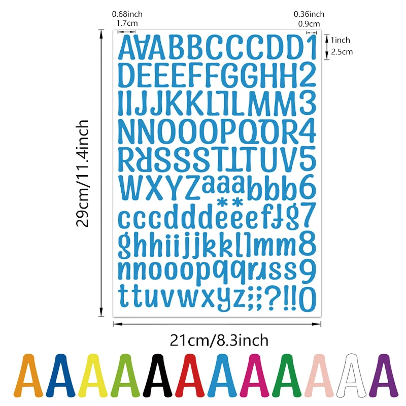 12 ورقة ملونة الإنجليزية أبجدية رقمية ملصقات الفينيل ذاتية اللصق بخط اليد الخط مقاوم للماء أرقام صندوق البريد علامة ملصق لعبة