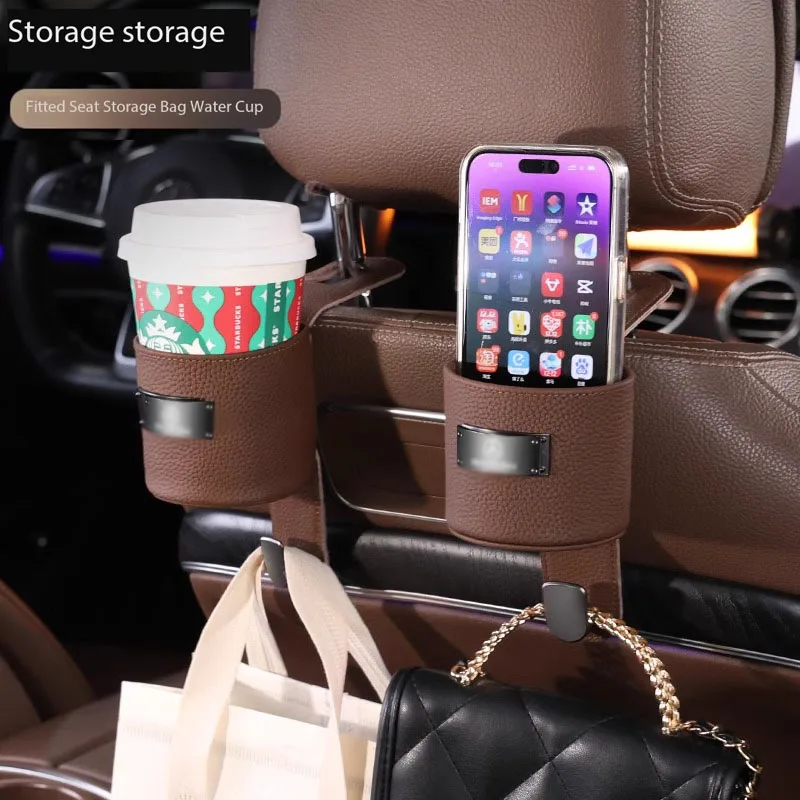 Leather Car Cup Hook Storage Box Seat Back Milk Bottle Beverage Holder Rear Storage Car Storage Box Hook For Benz BMW Audi Ford