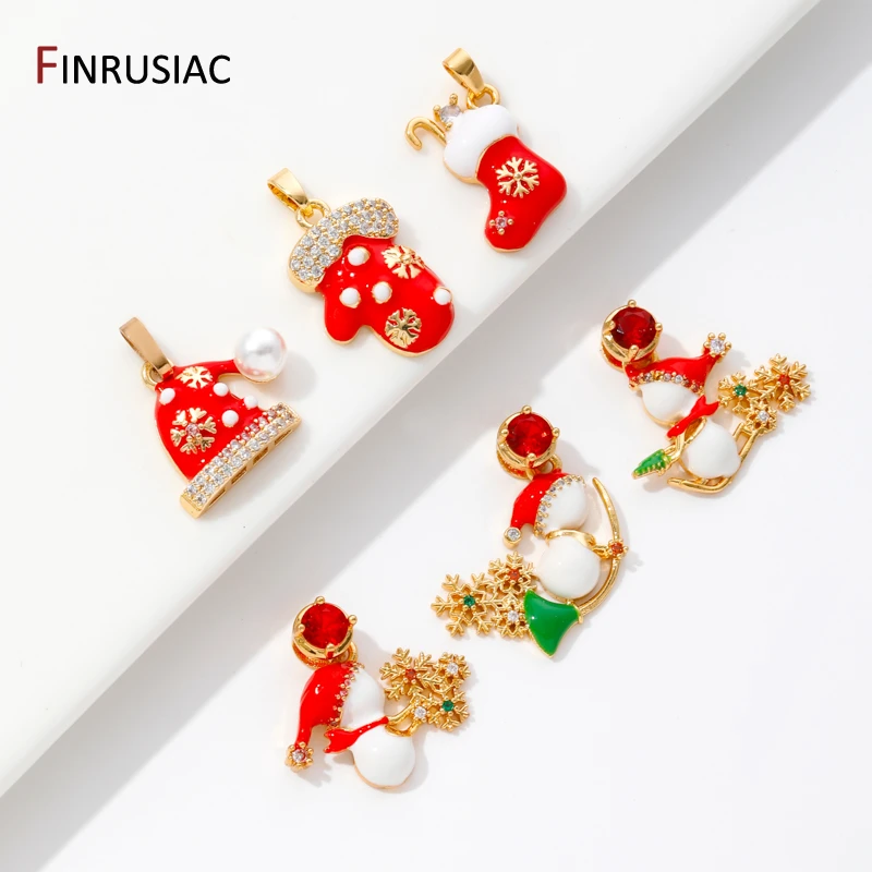 Trendy 18k Gold Plated Brass Christmas Pendants Cubic Zirconia Charm For DIY Handmade Necklace Making Jewelry Findings Supplies