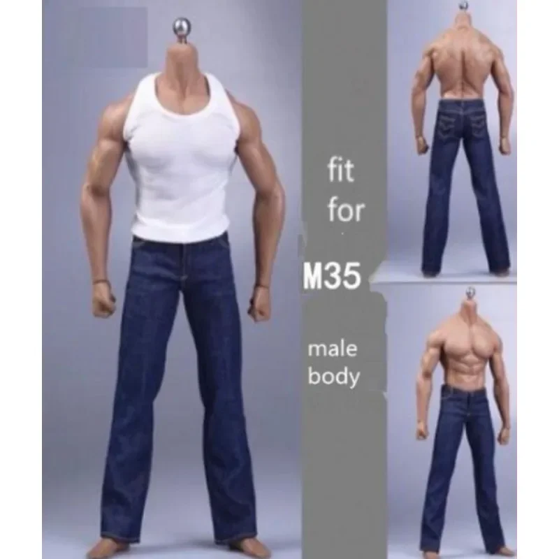 1/6 Scale Elastic Vest Sleeveless Sports Waistcoat Blue Jeans White Shirt Clothes Model for 12