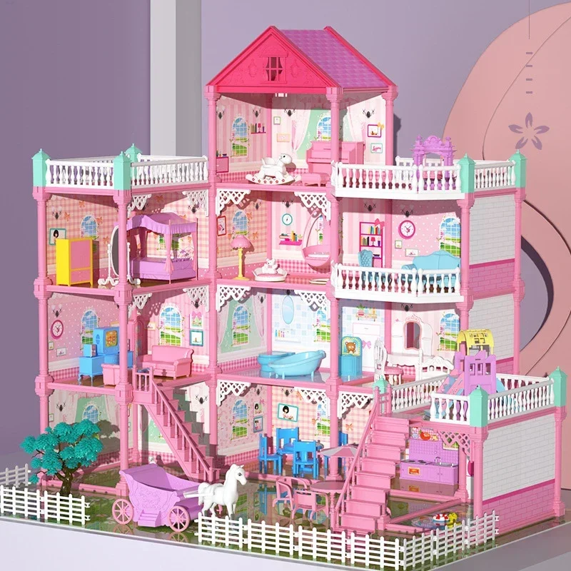 

Big House Diy Dollhouse For Children Barbie House Bed Sofa Table Doll Furniture Miniature Doll House Christmas Gifts Kids Toys