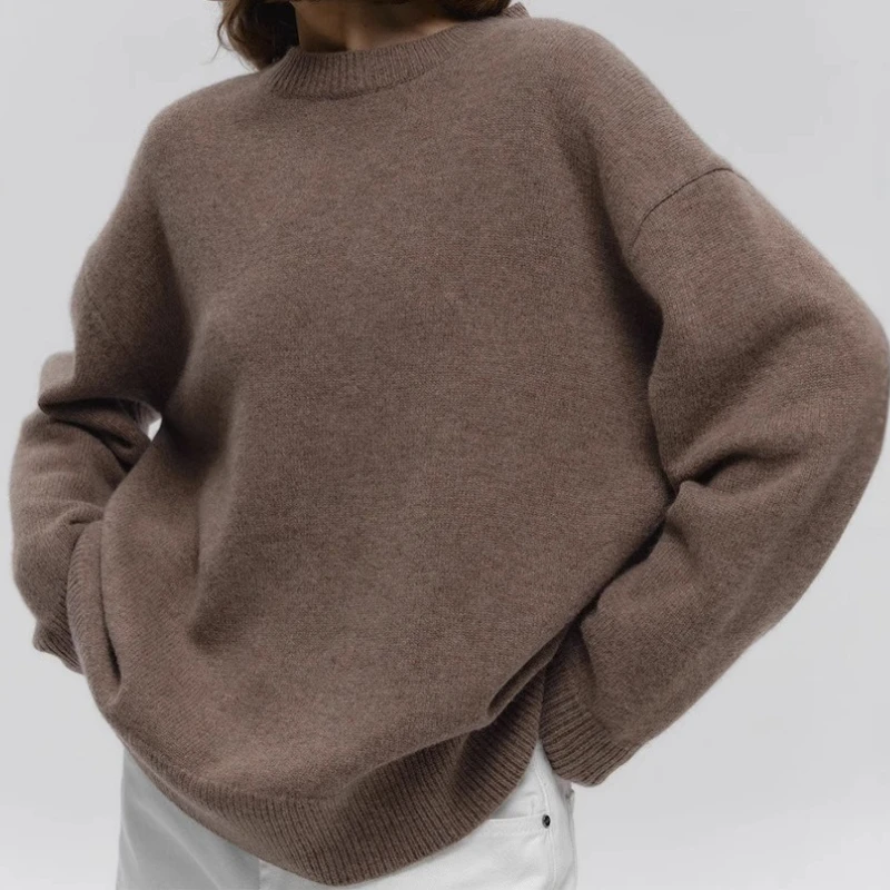 

Women's O-Neck Sweater Autumn Winter 2025 Thick Warm Loose Simple Solid Color Knitted Pullover Casual Jumper Top