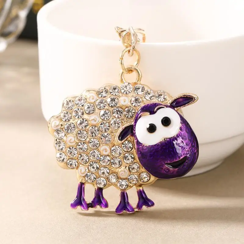 Niedlicher Strass-Schaf-Schlüsselanhänger, glänzender Kristall-Taschenanhänger, lieber Anhänger für Weihnachten, Neujahr, Geburtstagsgeschenke – Detail 3