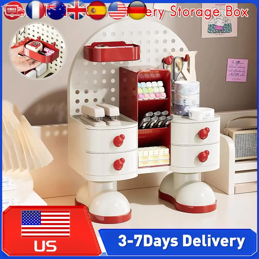 

Настольный органайзер для хранения с перфорированной доской, ящиками и держателем для ручек, пластиковая полка для школы и дома ﻿