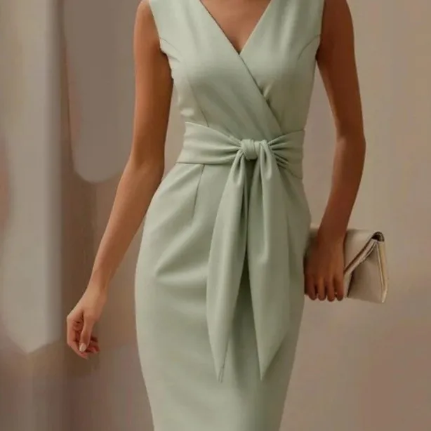 تنورة نسائية عصرية مزينة بعقدة Par Dr Ele متوسطة الخصر مع فتحة بدون علامة تجارية أوروبية ملابس غير رسمية #3