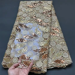 African Nigerian Sequins Cotton Embroidery organza Lace Fabric, Tulle Wedding Party Dress, High Quality, 5Yards, 2024, hz1201