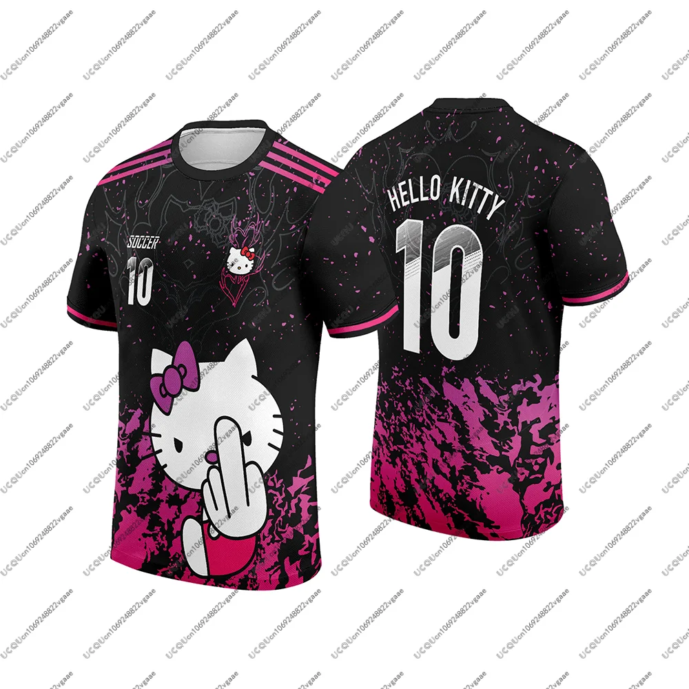 Summer Y2k MINISO Girls Tee Top T Shirts Kids Soccer Hello Kitty 10 Kid Casual Sportswear Street Football Jersey Breathable Gift