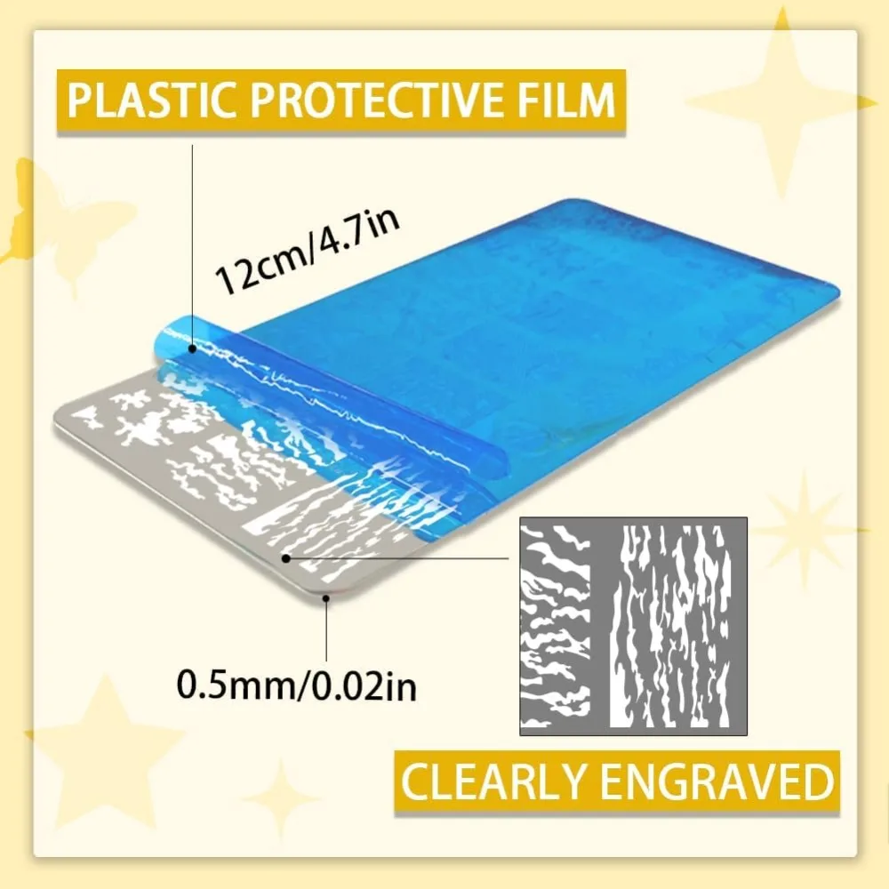 3pcs Texture Nail Stamping Plate Nail Stencils Camouflage Gradient Geometric Pattern Nail Stamps Stainless Steel Print kit
