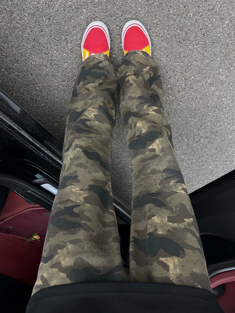 

American Retro Camouflage Jeans Men Winter Trendy High Street Loose Straight Leg Pants Vintage Style mid Waist No Ironing Req...