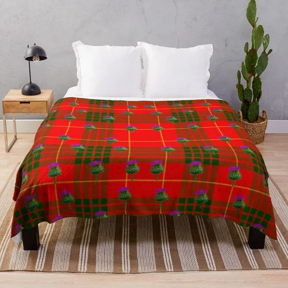 

RED CAMERON CLAN TARTAN & PURPLE THISTLE PATTERN ART Throw Blanket Flannel Fabric Vintage Sofa Quilt heavy to sleep Blankets