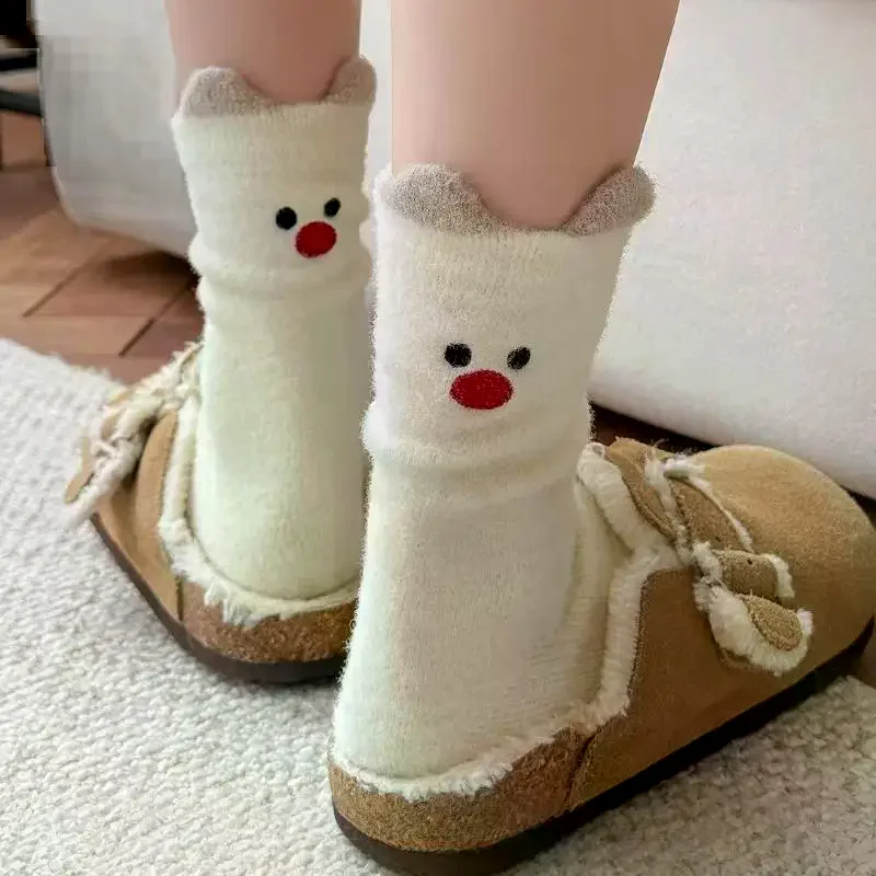 1 زوج الأبيض الأوسط الجوارب لطيف الحيوان الكرتون المنك الصوف الجوارب سميكة الدافئة المنزل جوارب يمكن السير بها على الأرض جرلي تنوعا الإكسسوارات جورب هدية #4