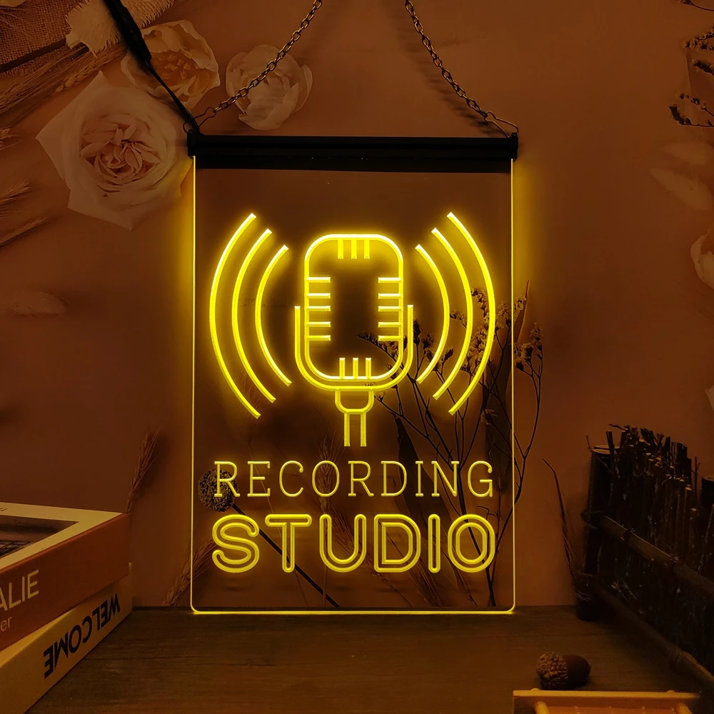 Recording Studio Microphone On Air 3D Carving LED Neon Sign Wall Art for Home,Farmhouse,Room,Bedroom,Office Decor,Unique,