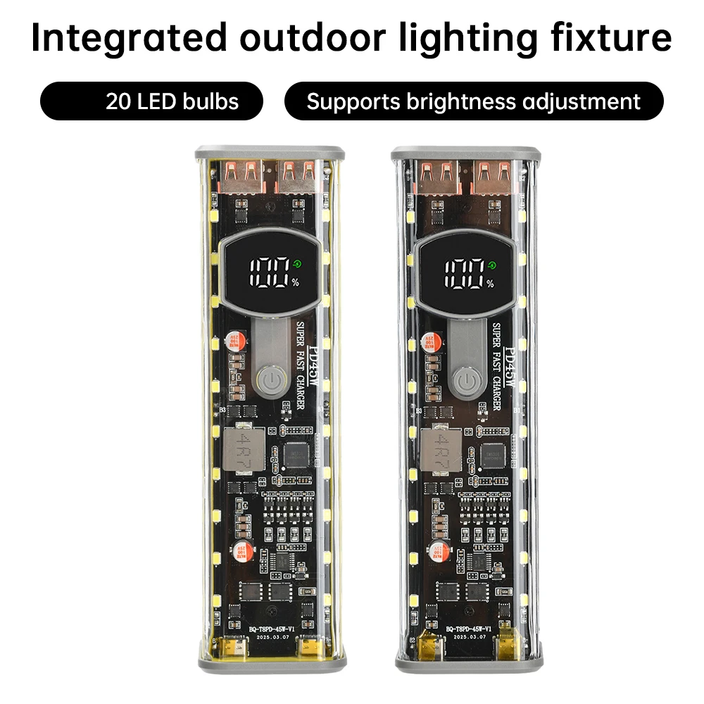 PD 45W 8*18650 Battery Case Super Fast Charging Transparent Rechargeable Case Weldless Box With Outdoor Light