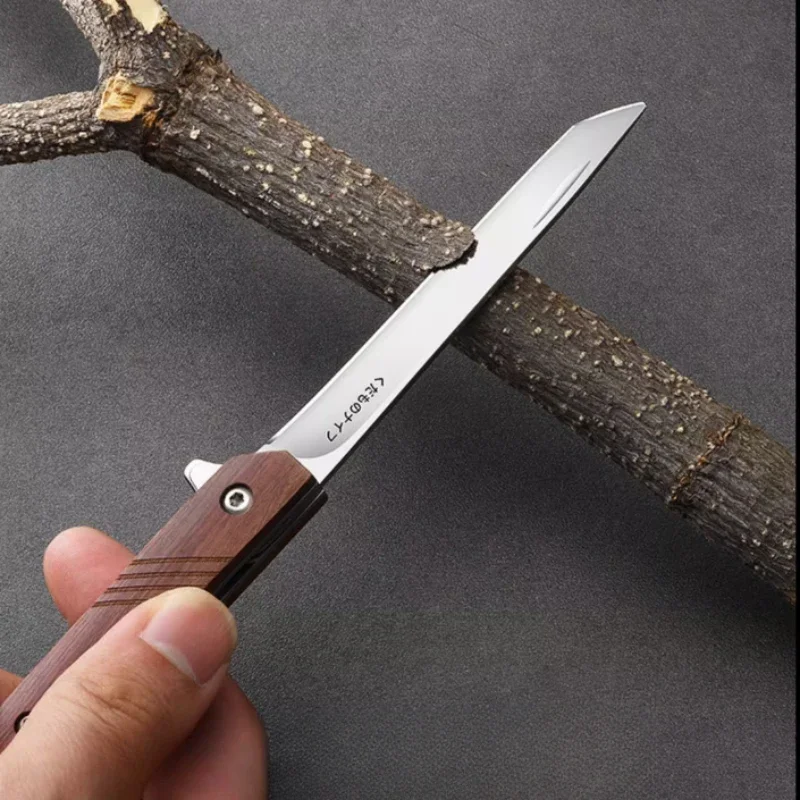 Fruit knife, sharp outdoor folding knife, multi-functional knife for cutting meat and peeling, with leather case KR9195