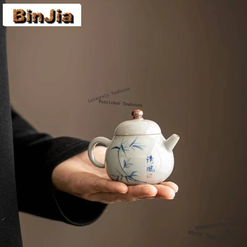 

100ml Hand Painted Bamboo Teapot Small Blue and White Traditional Pot Household Tea Maker Small Kettle Tea Ceremony Ornaments