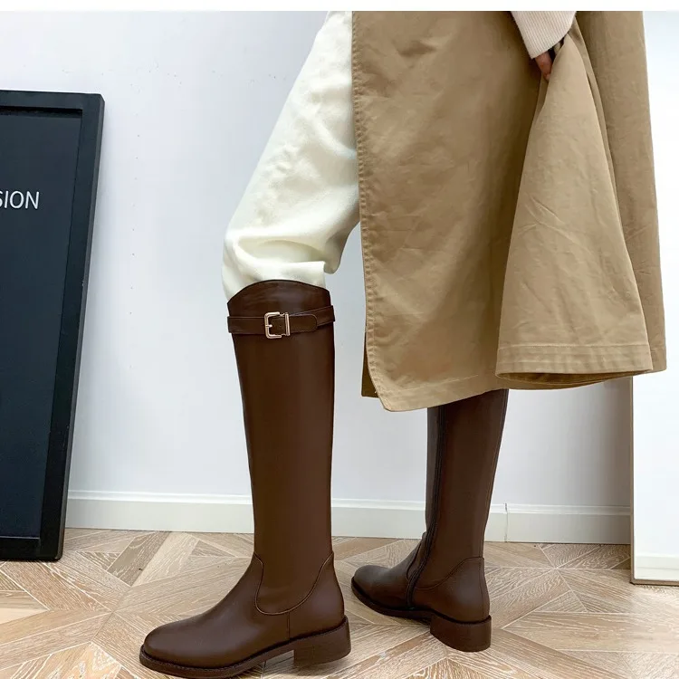 Women's boots 2026 Spring and Autumn new high top long tube boots Women's knight boots Round toe knee high boots image 3