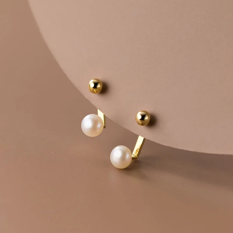 WOOZU 925 Sterling Silver Trendy Geometric Natural Baroque Pearl Piercing Stud Earrings for Women Wedding Elegant Unique Jewelry